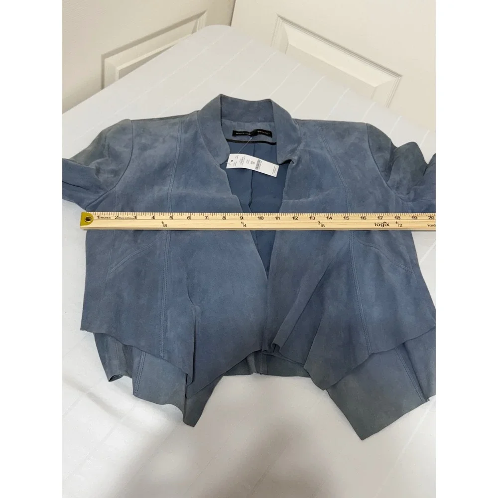 White House Black Market Blue Suede Draped Front Jacket 570209870 Womens XS